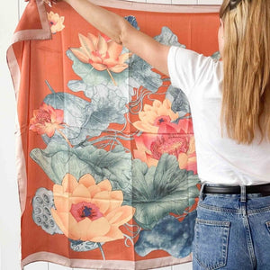 Lotus Square Scarf Orange 90cm