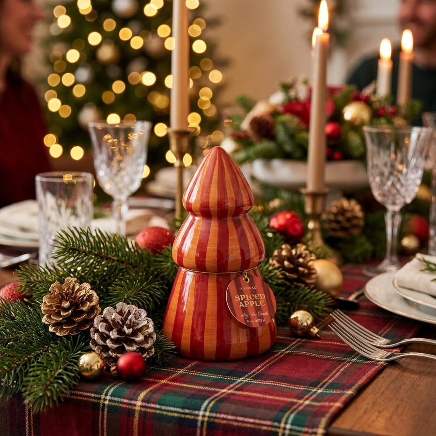 PaddyWax - Cabana Christmas 9oz Hand Painted Striped Tree - Spiced Apple