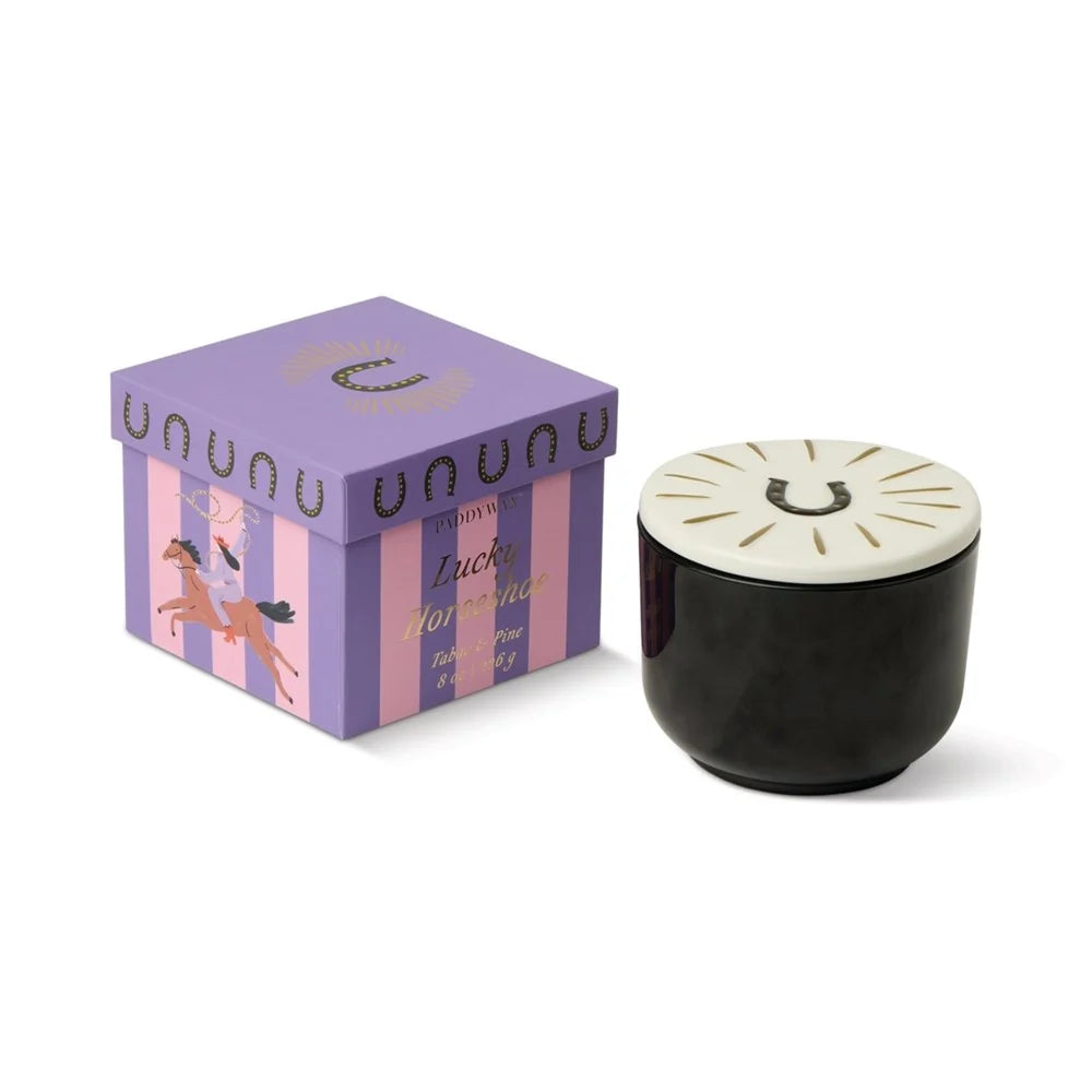 Charmed 8oz Black Glass w/ Horseshoe Ceramic Lid & Printed Box