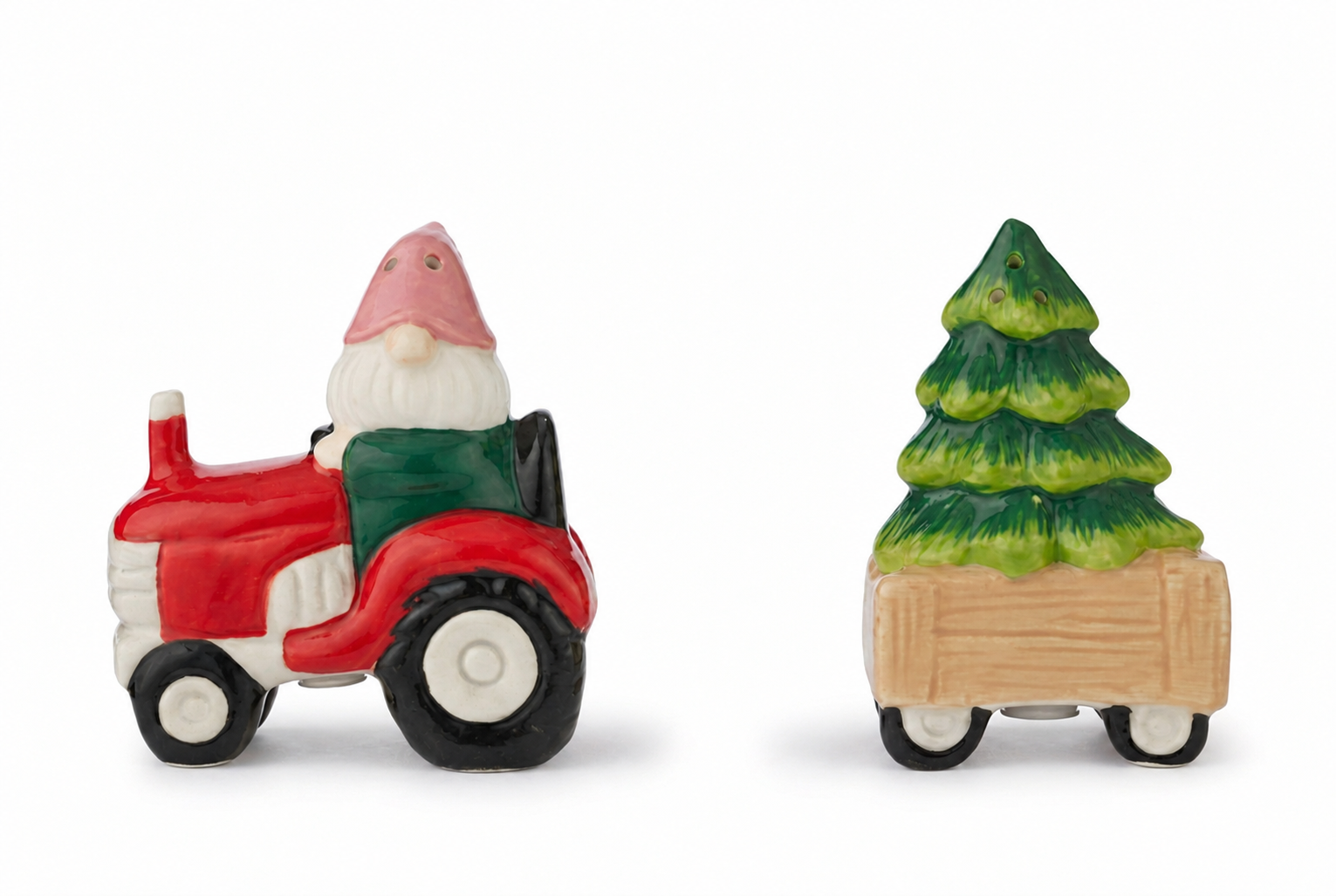 Merry Tractor w/Tree Salt & Pepper Ceramic Set