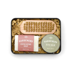 Gardener's Hand Care Kit (Tin Gift Set: Nail Brush, Soap, Balm)
