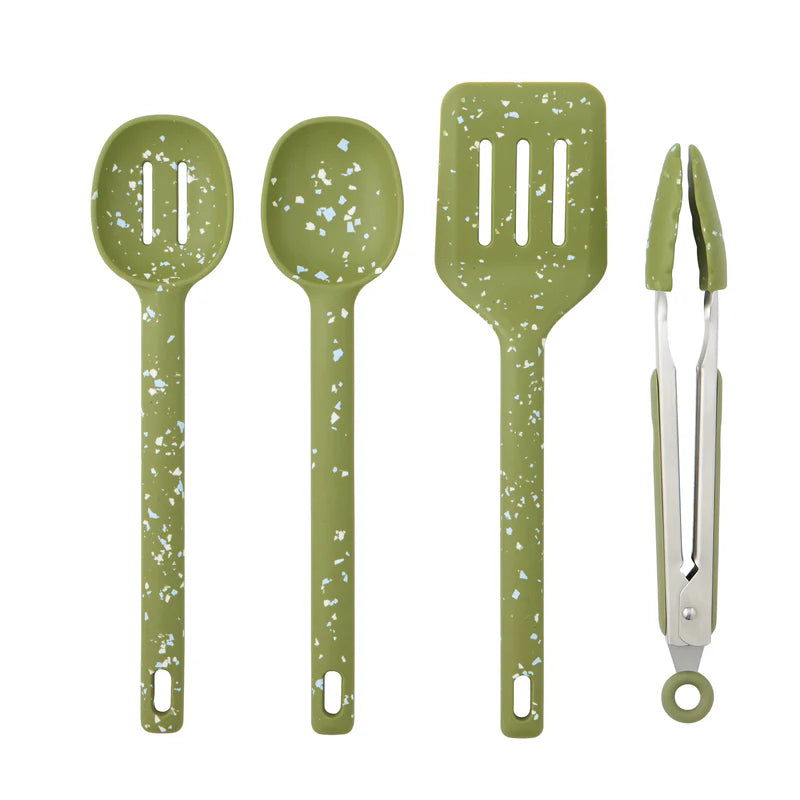 Set of 4 Gem Silicone Kitchen Utensil Tool Set 30cm - Olive