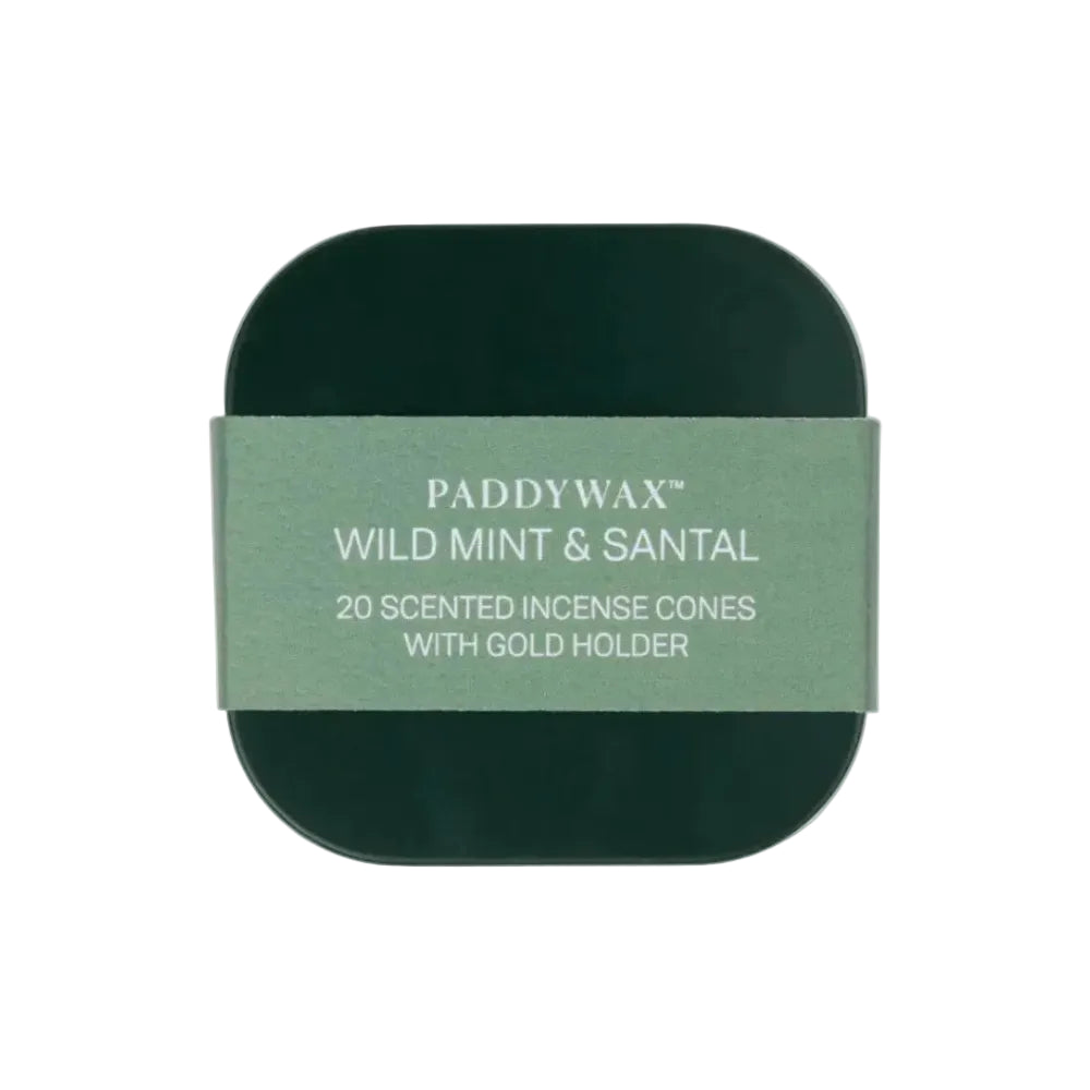 Paddywax - Dark Green Cubed Metal Tin Incense Refills w/ 20 Incense Cones + Incense Cone Holder