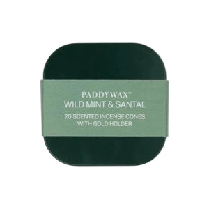 Paddywax - Dark Green Cubed Metal Tin Incense Refills w/ 20 Incense Cones + Incense Cone Holder