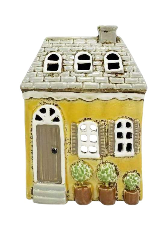 Yellow House with Topiary Trees - Tealight