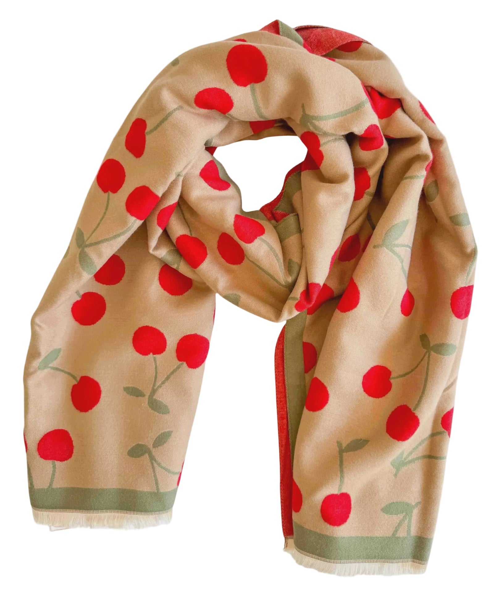 Cherry Scarf - Beige & Red