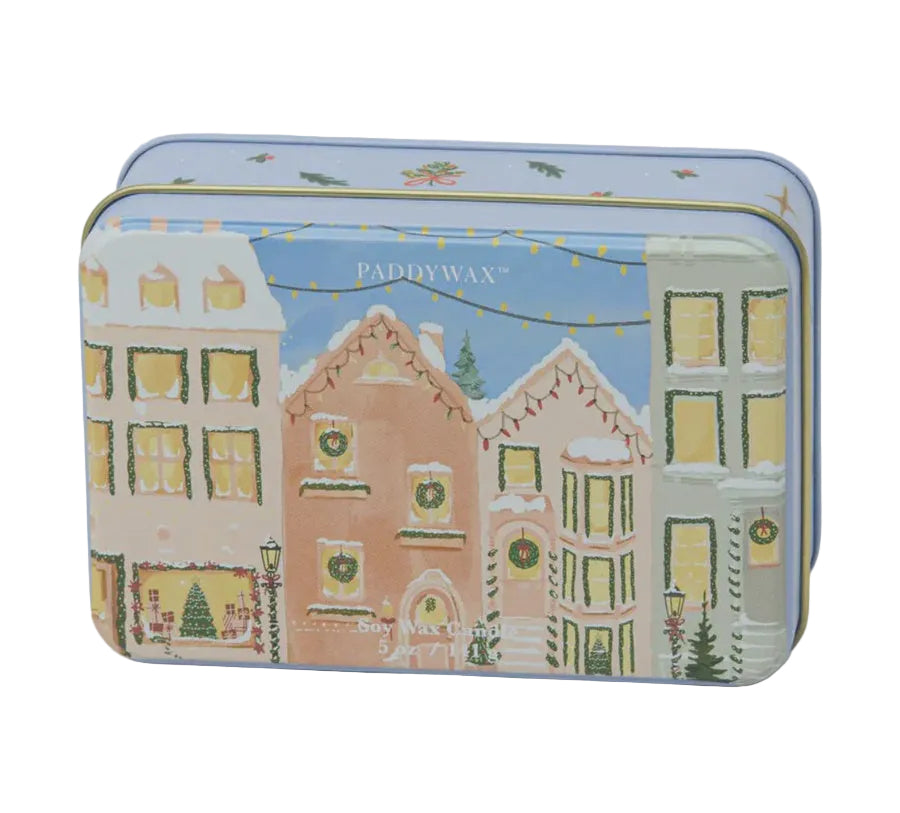 Paddywax - 5oz Printed Tin With Christmas Village Scene - Gingerbread