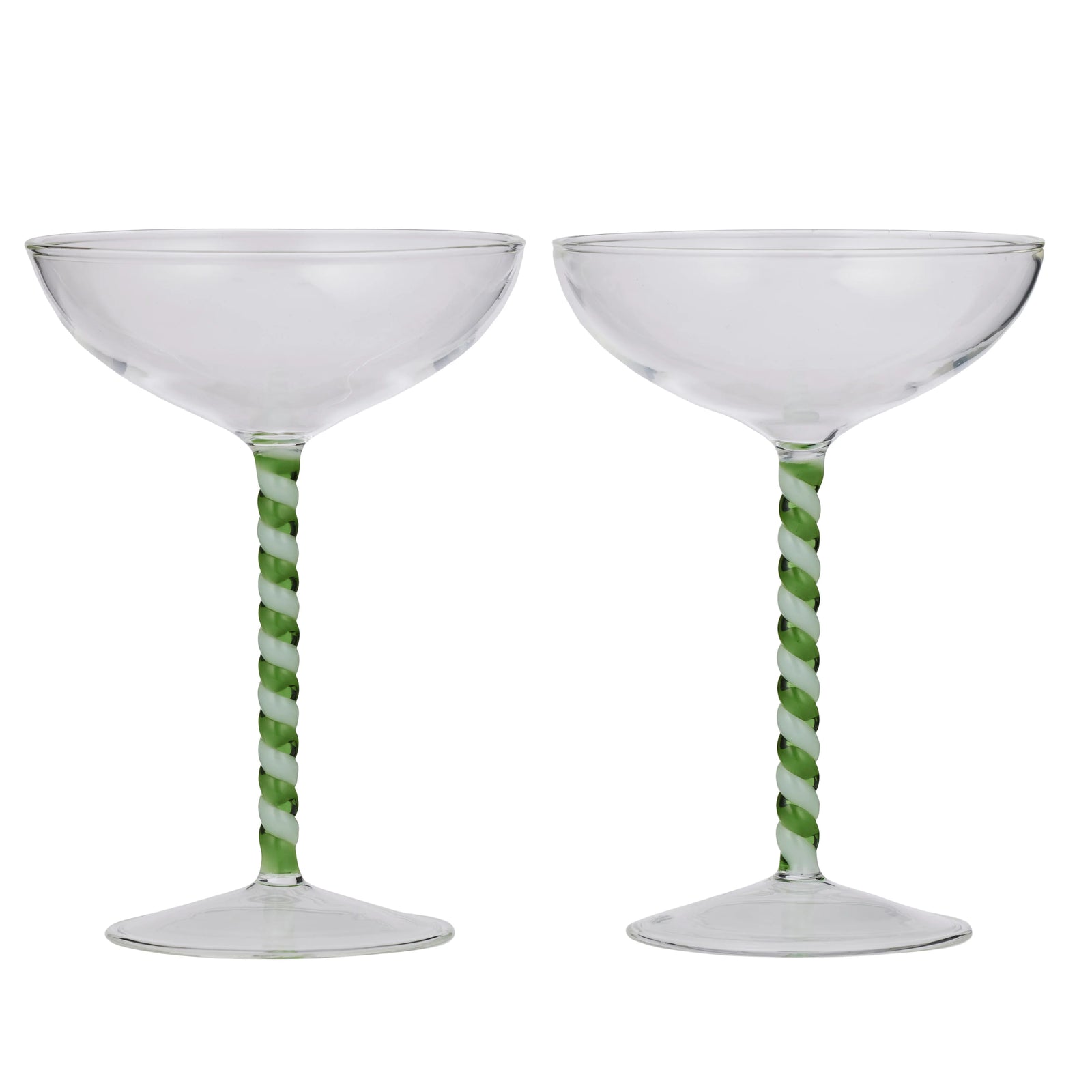 Swirl Set of 2 Coupe Glass Green/White