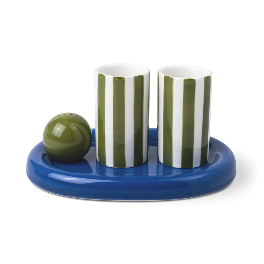 The Lily Mae Ceramic Tequila Shot Glass Set w/ Tray and Shaker - Cobalt + Olive