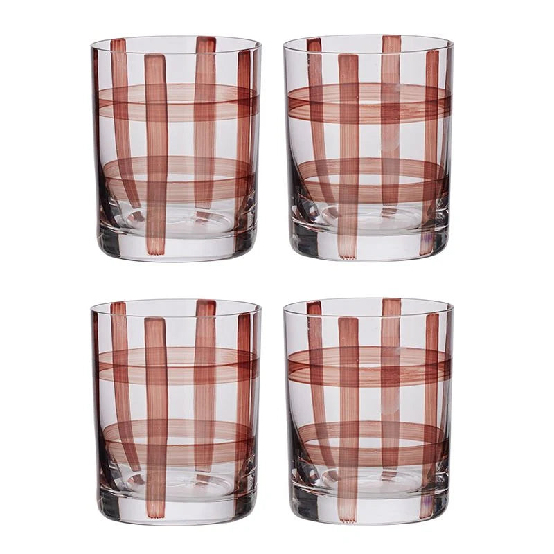 Max Set of 4 Glass Tumblers Clear/Choc Gingham