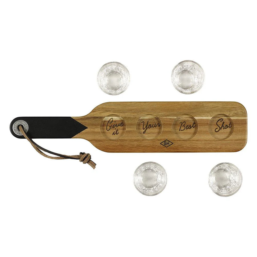 Gentlemen's Hardware- Serving Paddle & Shot Glasses