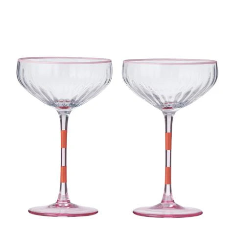 Lena Set of 2 Glass Rib Coupe Pink/Orange