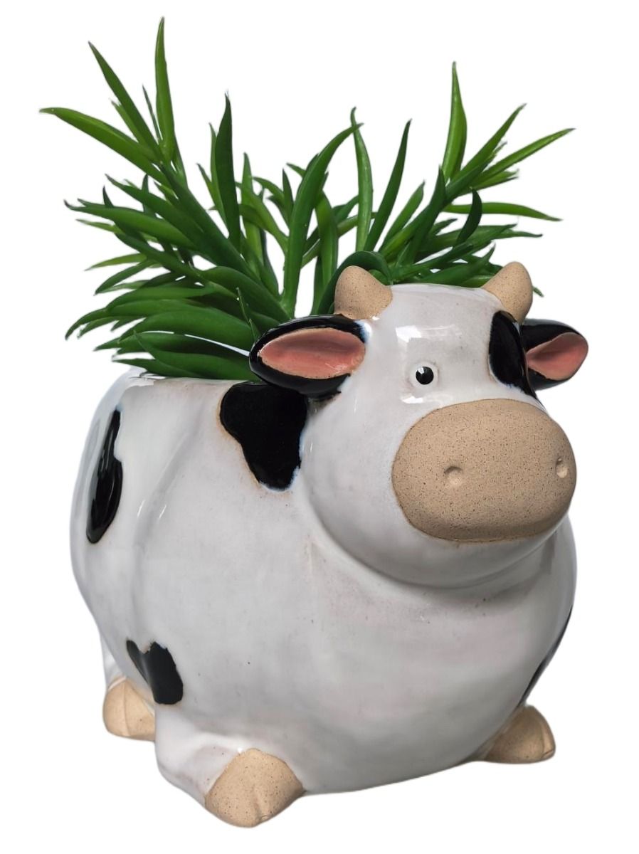 Cow Planter White and Black