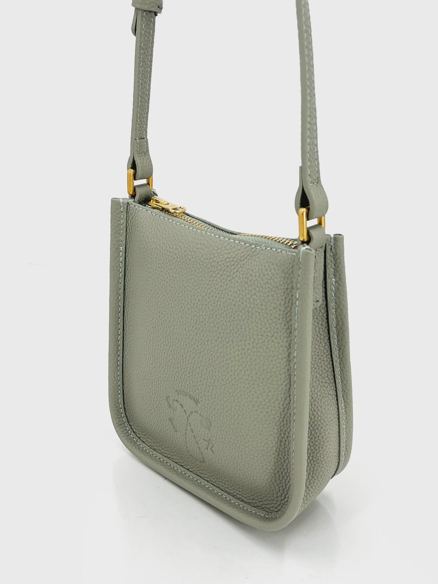 Small Leather Crossbody Bag - Grey Blue